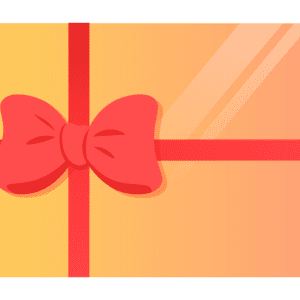 A digital illustration of a gift card with a red ribbon