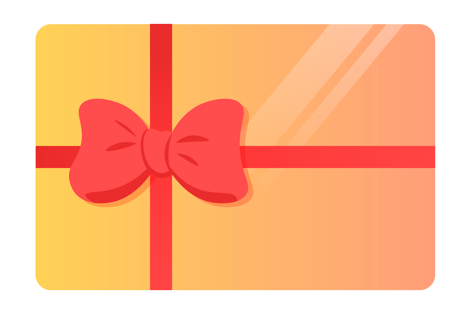 A digital illustration of a gift card with a red ribbon