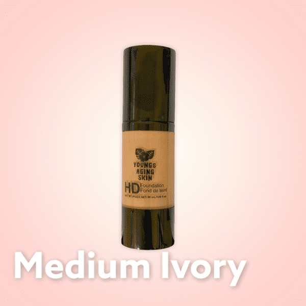 A container of a liquid foundation in Medium Ivory shade