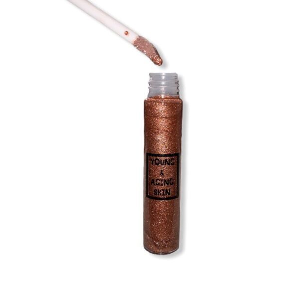 A bronze lip gloss with an applicator