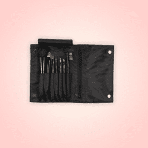 A seven-piece set of makeup brushes