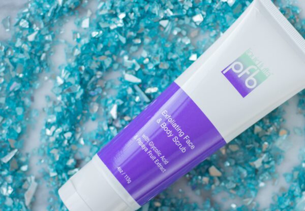 A tube of an exfoliating face and body scrub