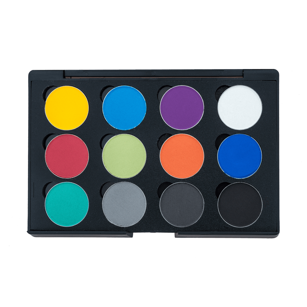 An eyeshadow palette with vibrant colors